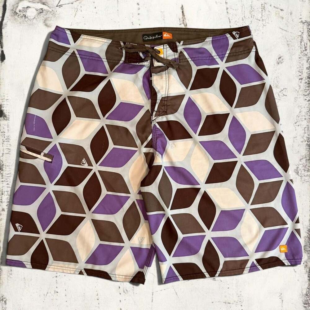 Quiksilver Board Shorts Size 36 Purple Brown Geometric